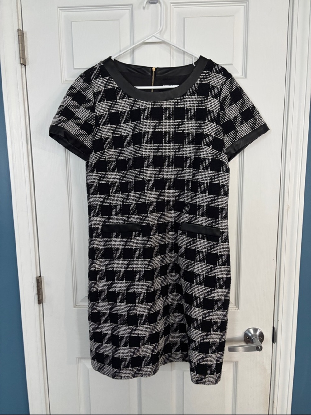 Black Size 12 Karl Lagerfeld Paris tweed lined short sleeve dress